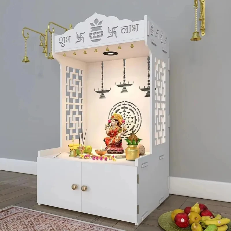 Solid Wood Worship Altar Built-In Spotlight Large Storage Prayer Cabinet Household Indoor Worship Furnishing
