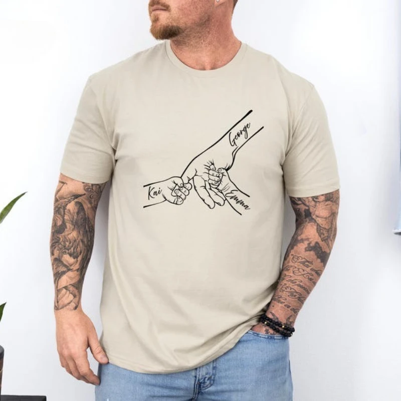 

Custom Dad Handprint Shirt with Kids Names, Custom Father & Children Holding Hands Tee Fathers Day Gift for Papa Matching Top