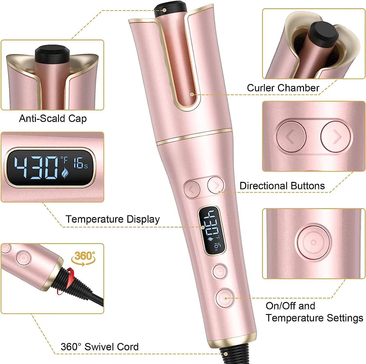 Automatic Hair Curler Curling Iron Wand with 4 Temperatures & 3 Timers & LCD Display  Curling Iron Dual Voltage Hair Styling