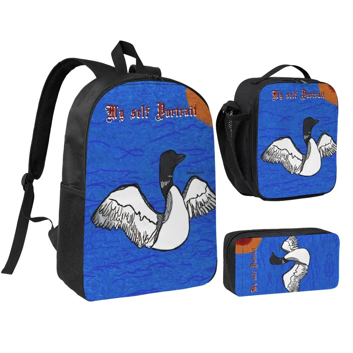 

3 шт./компл. рюкзак с подогревом Rivalry My Self Portrait Common Loon для спины в школу, холщовые сумки для ноутбука, сумка для обеда, пенал