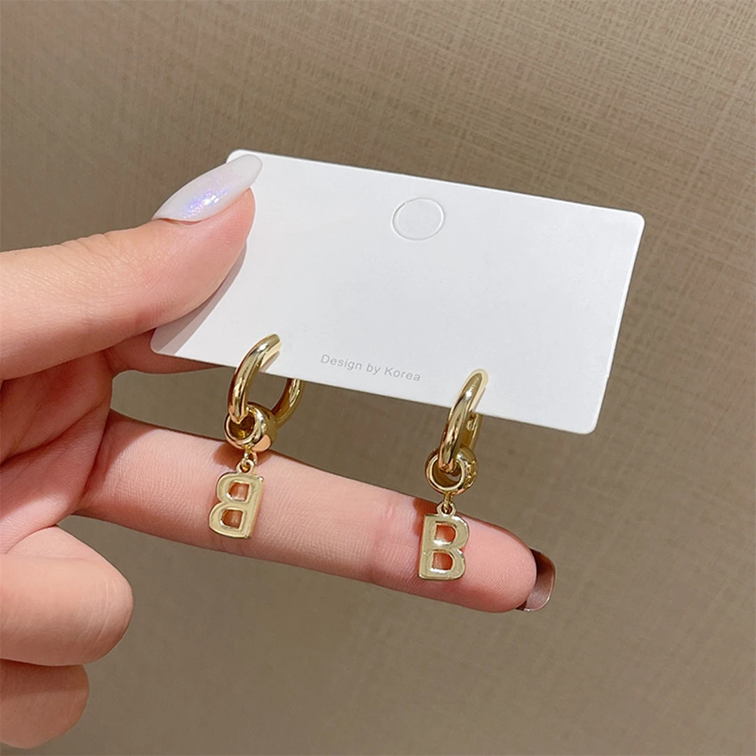 Hip Hop B Letter Earrings Charms for Women Personality Fashion Small Metal Buckle Stainless Steel Jewelry Gift