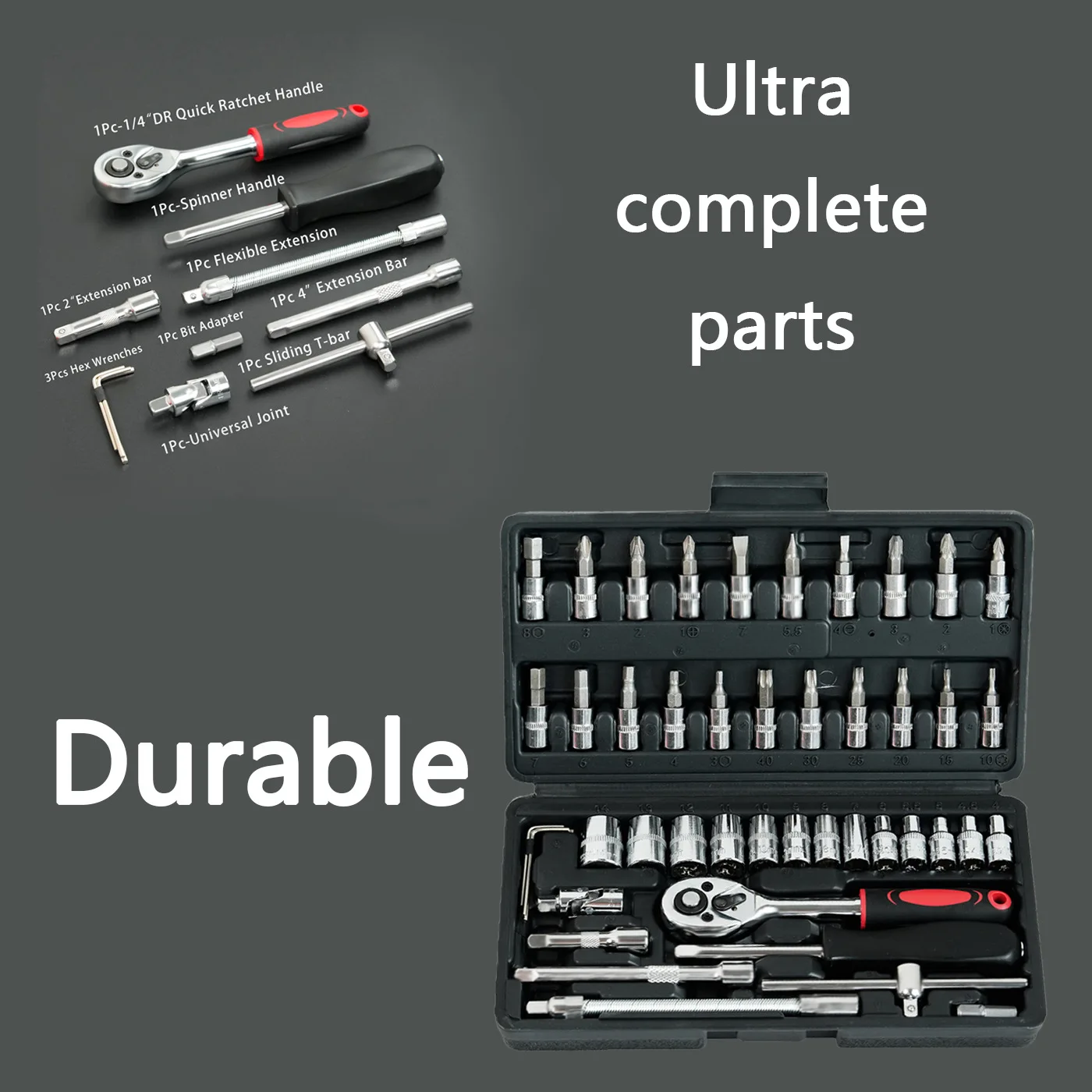 46PCS Ratchet Wrench Set Kit 1/4' Metric Drive Ratchet Phillips Torx Bits Allen Key Screwdriver Professional Metalworking Tool
