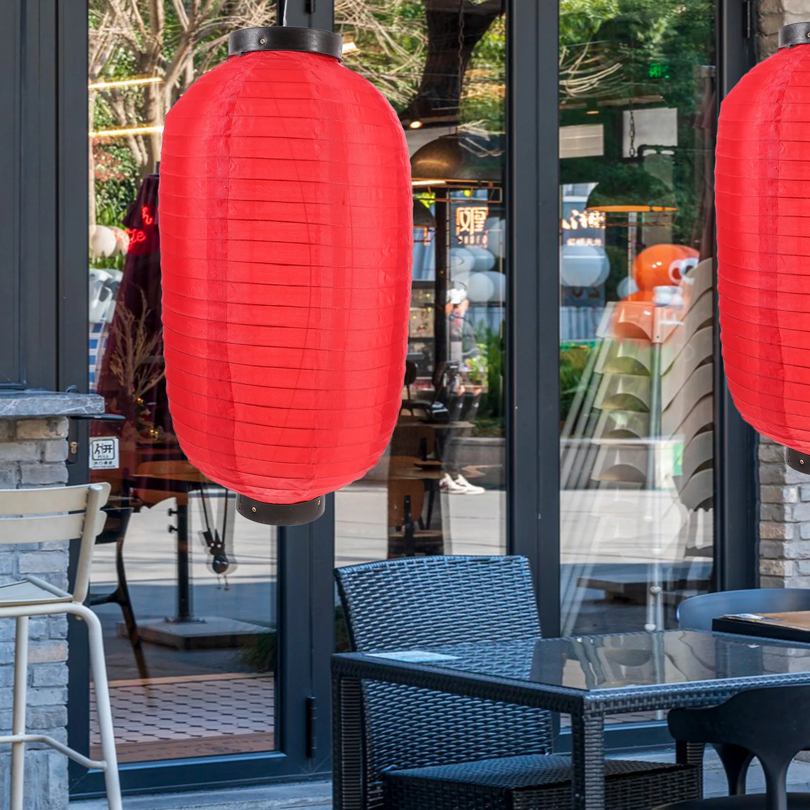 

2pcs Japanese Style Waterproof Silk Lanterns 45X25CM Red Decorative LED Pendant Festive Home Restaurant Ornament
