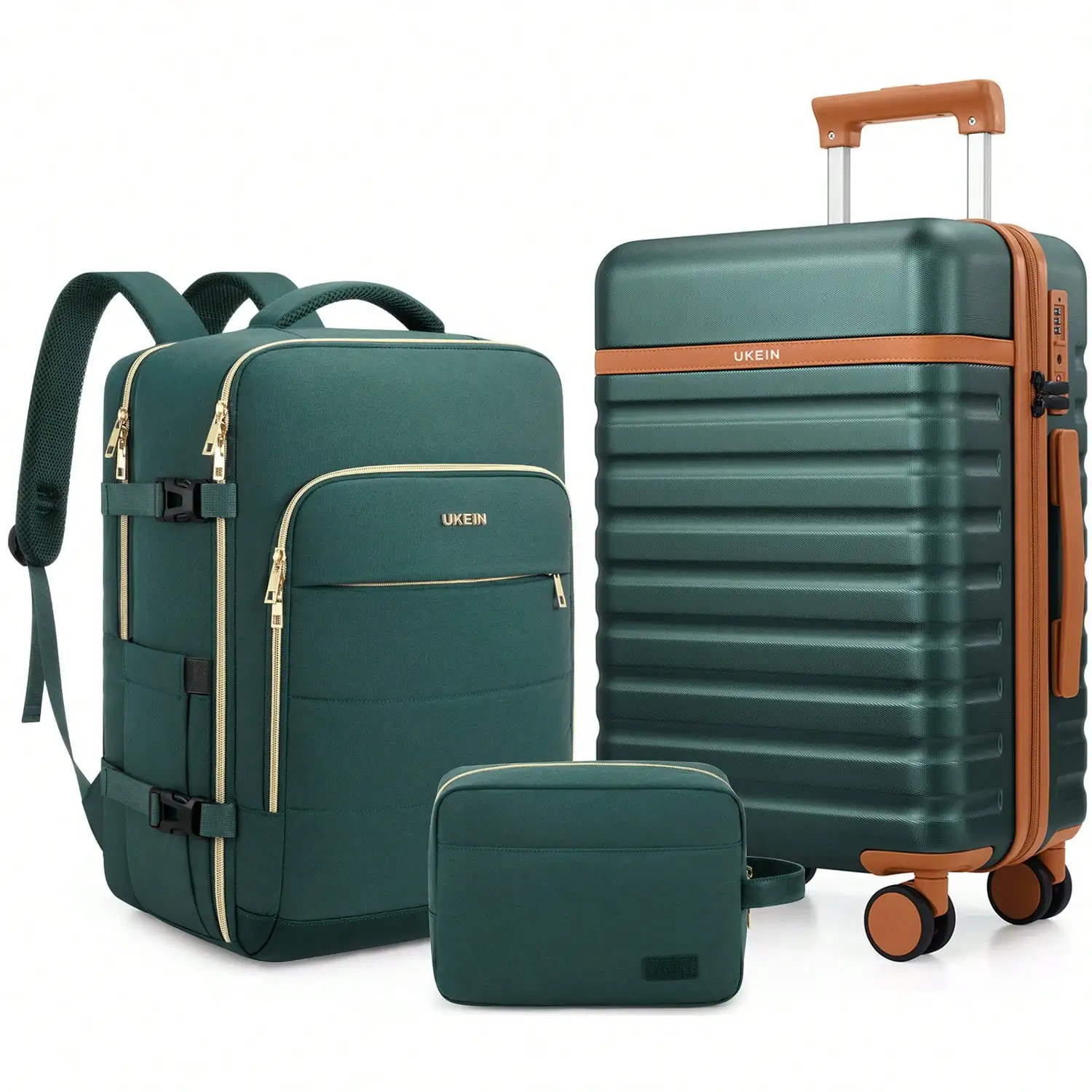 3‑Piece Hardside Luggage Set, 20 Inch Airline Approved Carry‑On Suitcase with Matching Backpack, Lightweight Hard Shell Travel Luggage Kit with 360° Spinner Wheels & TSA Locks, Durable Trolley Suitcase Set for Business Trips Vacation Family Travel Men