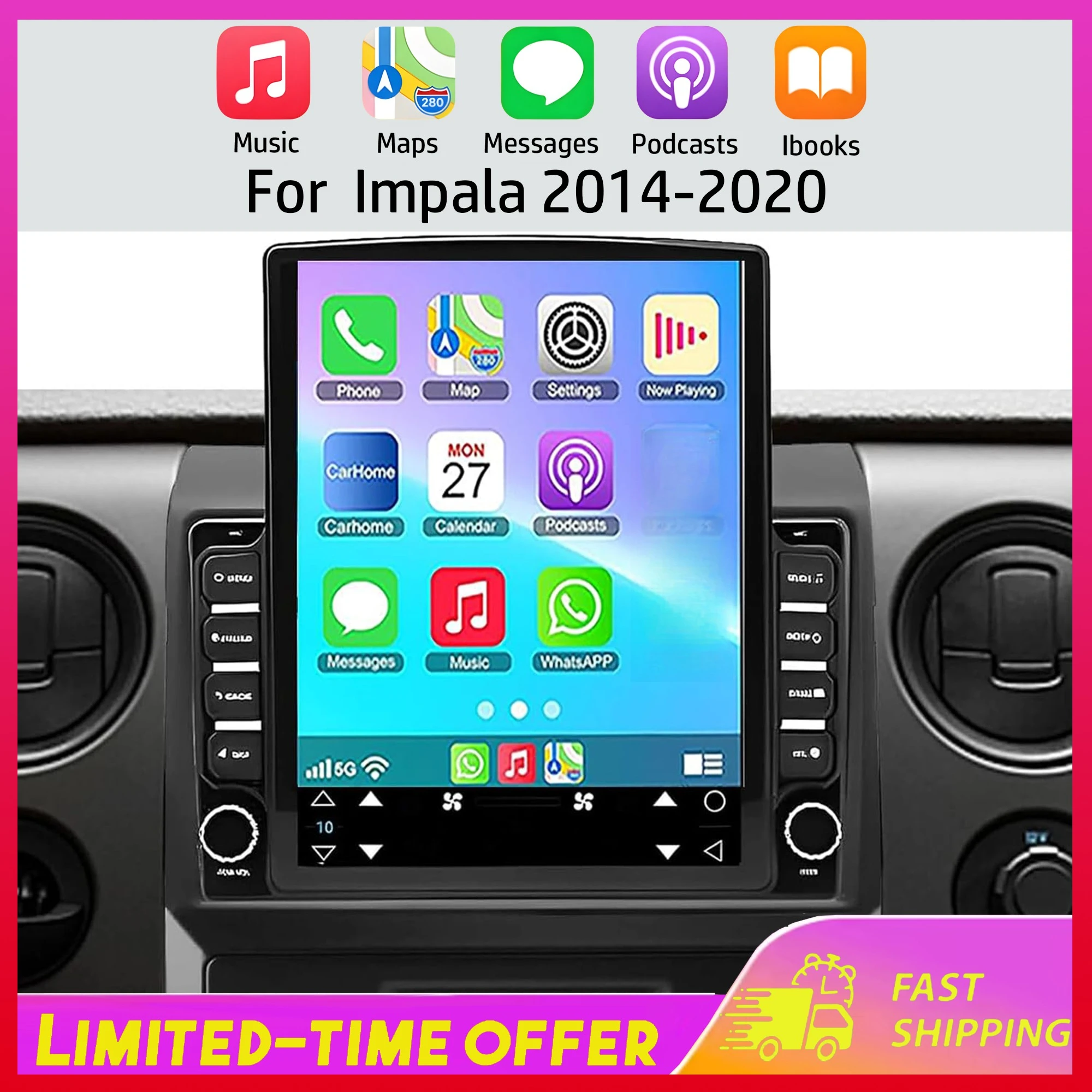 

Автомагнитола для Impala 2014-2020 с беспроводным CarPlay и Android Auto, 9,7 дюйма, GPS-навигация, Double Din, 2+32 ГБ