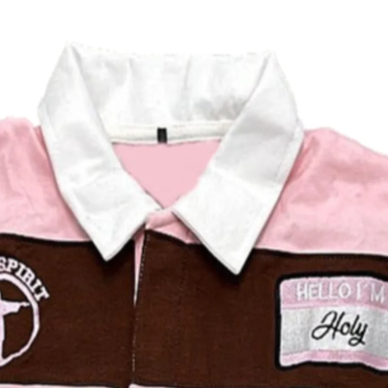 2025 T-shirt a maniche lunghe ricamata con lettera stile street retrò T-shirt a righe con lettera ricamata