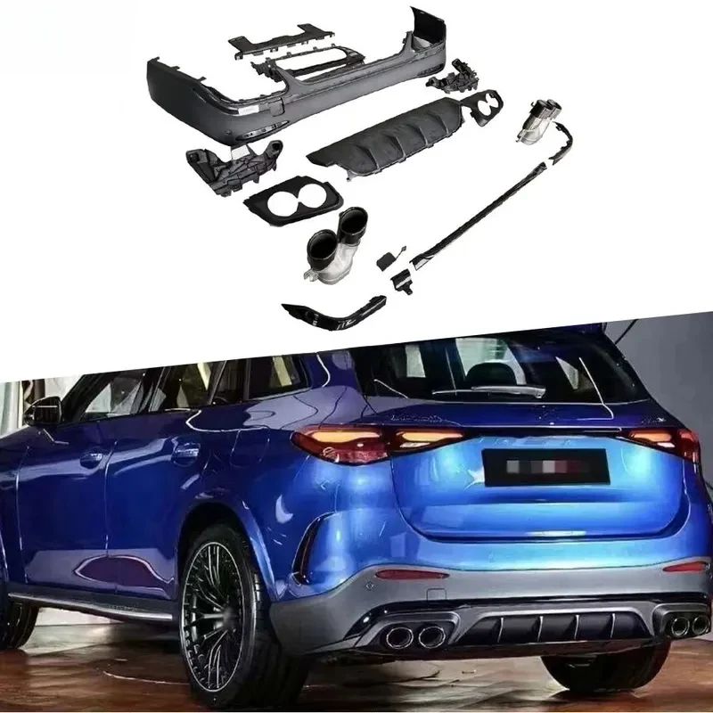 

S Диффузор для заднего бампера с черными насадками для выхлопных газов, комплекты кузова для X254 GLC260 GLC300L SUV GLC63 2023-2024, Стайлинг автомобиля