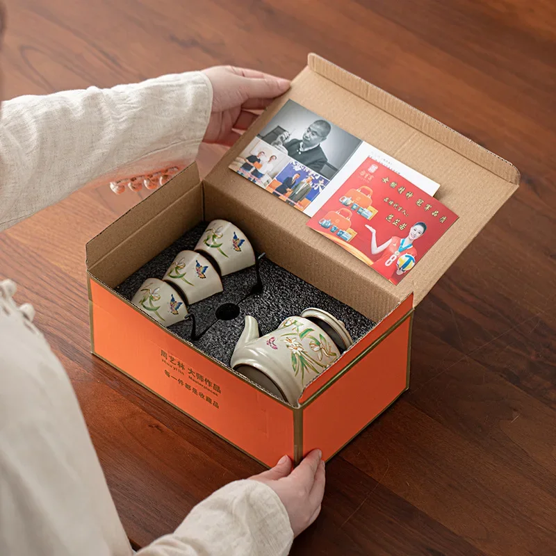 Tibetan Colorful Flowers Unique Luxury Tea Tools Set Gong Fu Kung Fu Tea Set with One Pot and Three Cups as a Gift for Friends