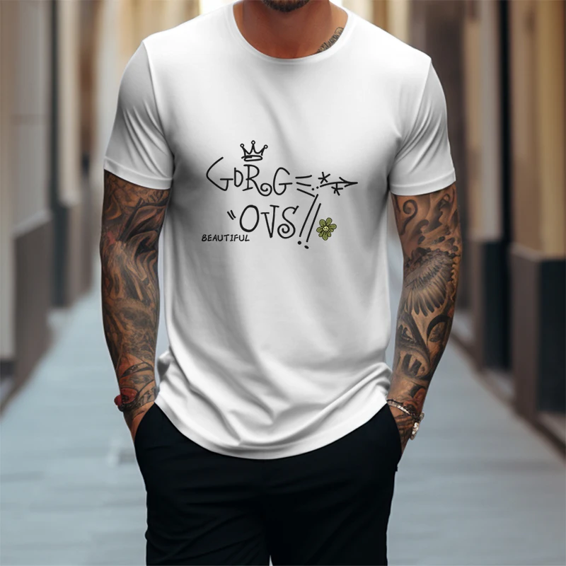 T shirt for Men summer Short sleeve tops Graphic t shirts Harajuku Fashion Y2k Clothing oversize Printed Tshirts  Men's T-shirts