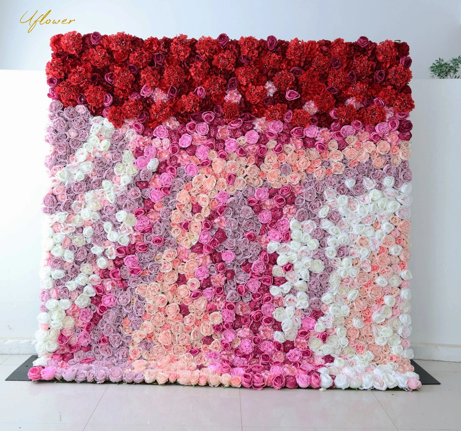 

Uflower Wedding Red Purple Mix Rose 5D Artificial Flower Wall Wedding Backdrop Fabric Floral Event Party Prop Floral Arrangement