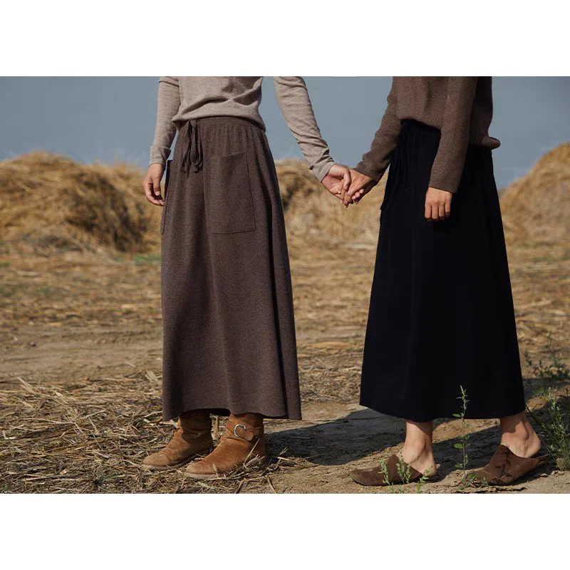 2024 Autumn Winter New Cashmere Skirt Women High Waist Skirt Female Fashion Solid Color Knitted Skirts Women