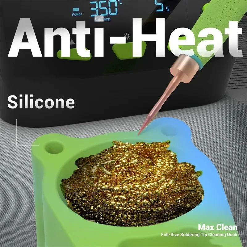 2UUL FD30 Soldering Tip Cleaning Dock Anti Heat Silicone Base With Wire Mesh Sponge Storage Hole For PCB Phone Repair