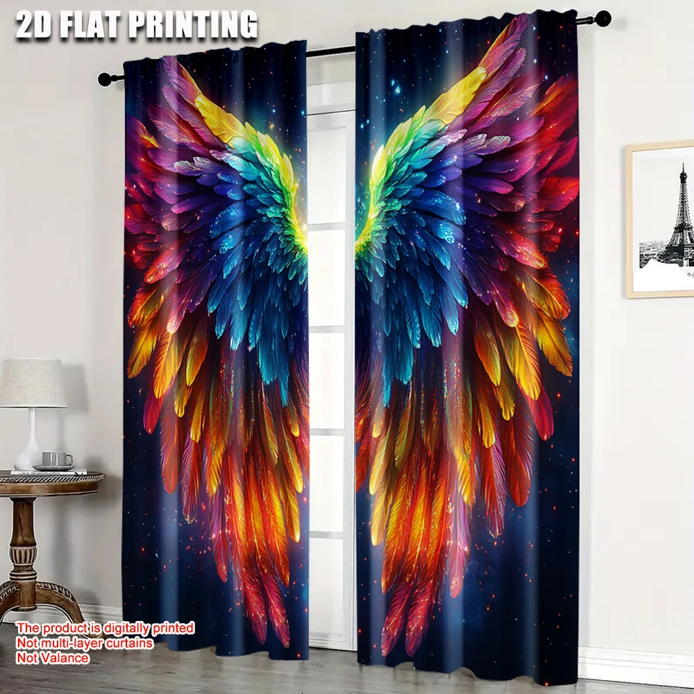 

2pcs, Curtains Digital Printed 2D print Butterfly Wings and Starlight Fabric (without rod) Decorations Clearance Use for Bedroom