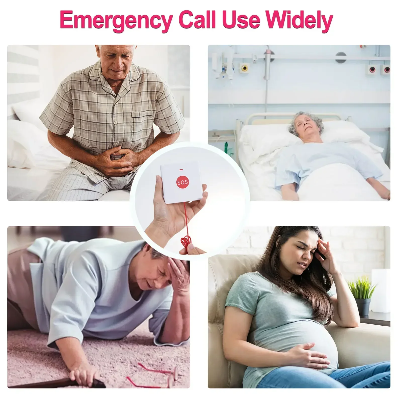 Topvico 433 ميجا هرتز SOS زر الذعر مكالمة طوارئ لكبار السن إنذار ، مفتاح واحد اضغط/سحب للمساعدة النداء اللاسلكي لمقدمي الرعاية