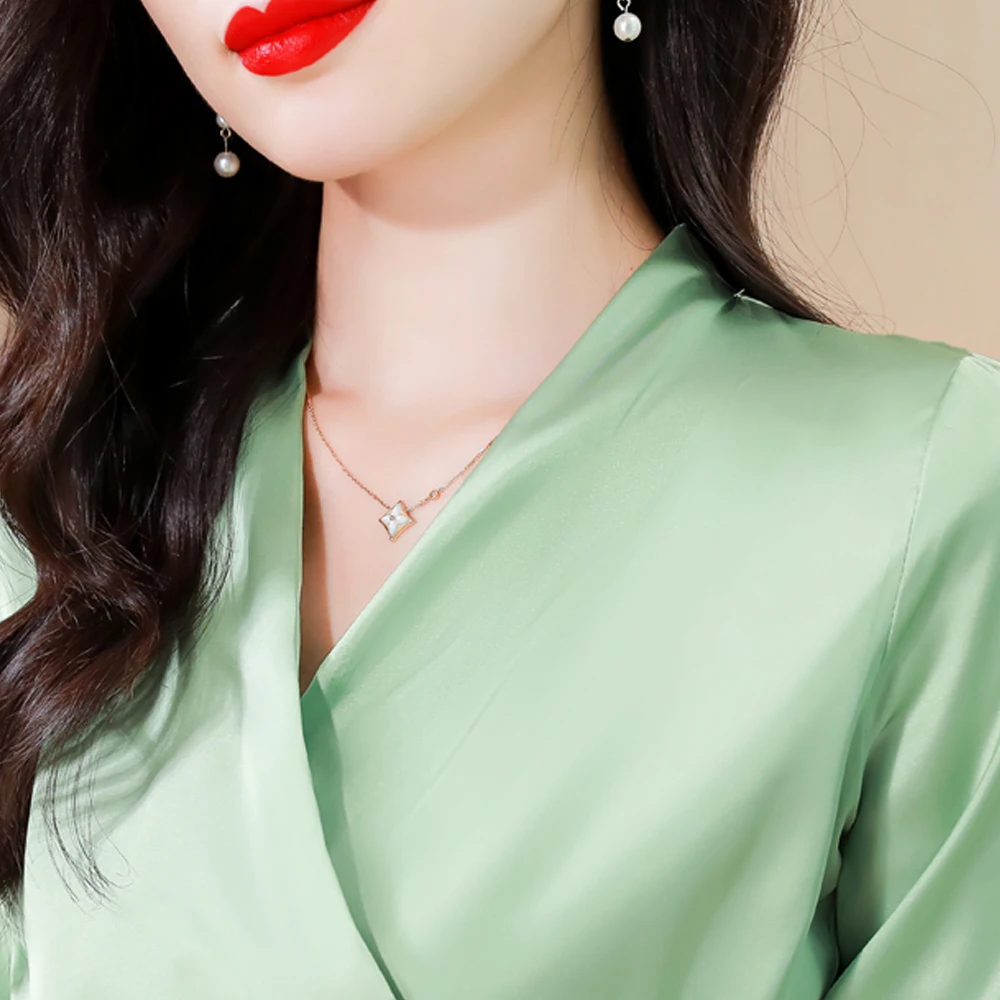 Womens Tops Blouses Solid Color Green Satin Blouse Elegant Office Lady Folds Slim Waist Shirt Long Sleeve Chic Beaded Tops Femme