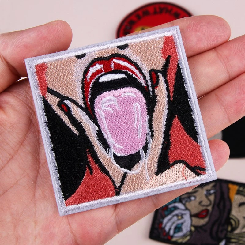 Japanischer Anime Sexy Girl Lips Letter Eisen auf Patches Hip Hop Stickerei Größe sb. von der Kehle Patch Kleidung Diy Applikationen