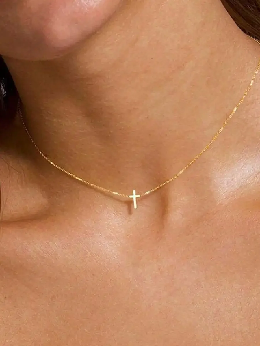 

Dainty Cross Pendant Necklace For Women Stainless Steel Daily Wear Jewelry