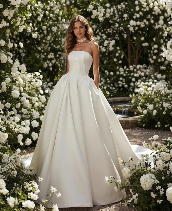 تخصيص لتدابير فستان الزفاف بدون حمالات على شكل حرف A فساتين زفاف أنيقة مذهلة طول الأرض مع سحاب خلفي #1