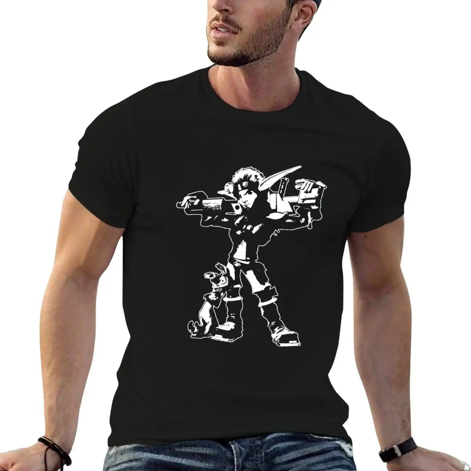 Jak and Daxter-Camiseta con silueta blanca de Jak 2, camisetas divertidas, camisetas de humor oscuro, camiseta 100% de algodón
