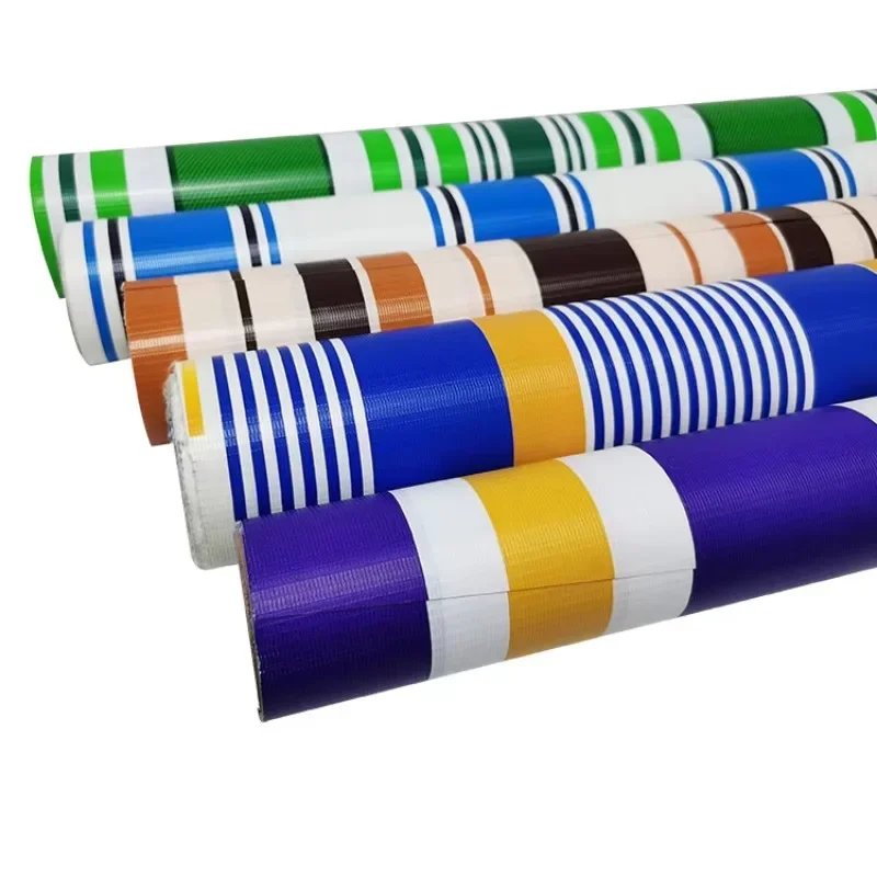 

【From China】Good Price Pvc Stripe Tarpaulin Material for Roof Awning Tents