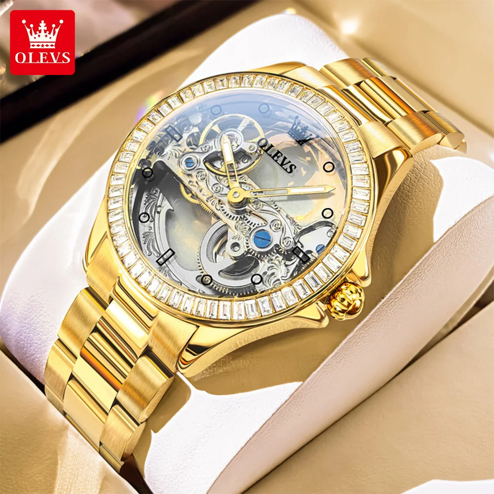 OLEVS 6699 Woman Watches Hollow Flywheel Mechanical Watch For Women Diamond Luxury Dial Luminous Waterproof Ladies Watch