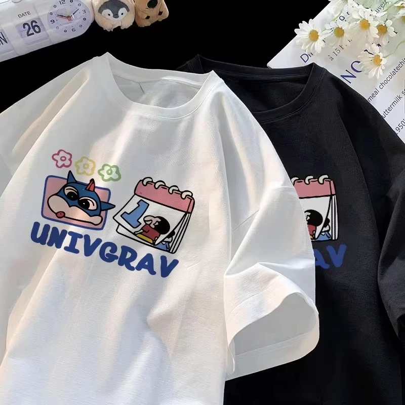 

Japanese Anime Crayon Xiaoxin Men's Women's Short-sleeved T-shirt Oversized Y2K Summer Cartoon Cotton Couple Clothing