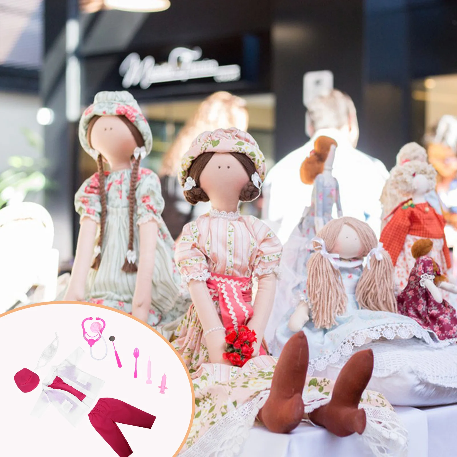 1 Zestaw 18-calowy zestaw do zabawy w garderobę z motywem pielęgniarki i lekarza, mini narzędzia do ubierania, akcesoria do przebierania, zestaw do zabawy dla lalek 18-calowych