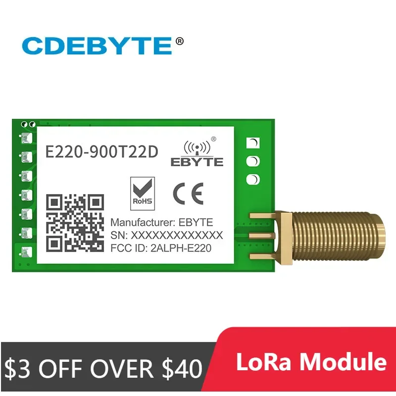 

Беспроводной модуль LoRa 868 МГц 915 МГц LLCC68, 22 дБм, Большая дальность 5 км, CDEBYTE, E220-900T22D, UART RSSI, приемник-передатчик DIP