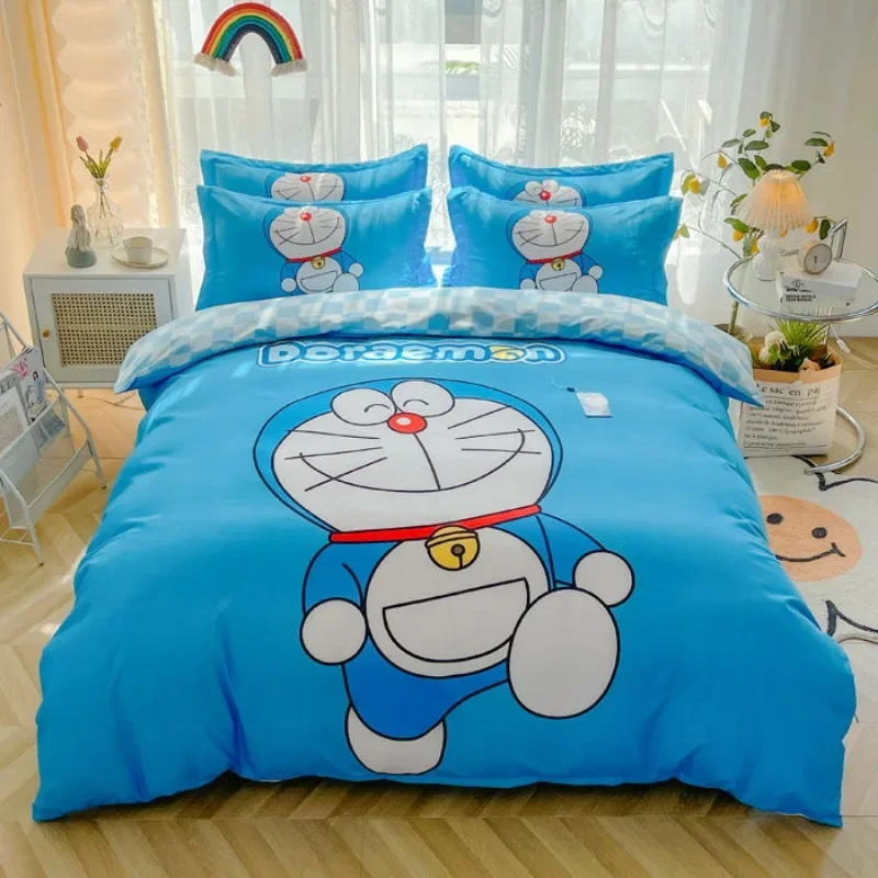 Doraemon Anime Jingle Cat dibujos animados juego de cuatro piezas cómoda funda de edredón sábanas dormitorio infantil ropa de cama Kawaii
