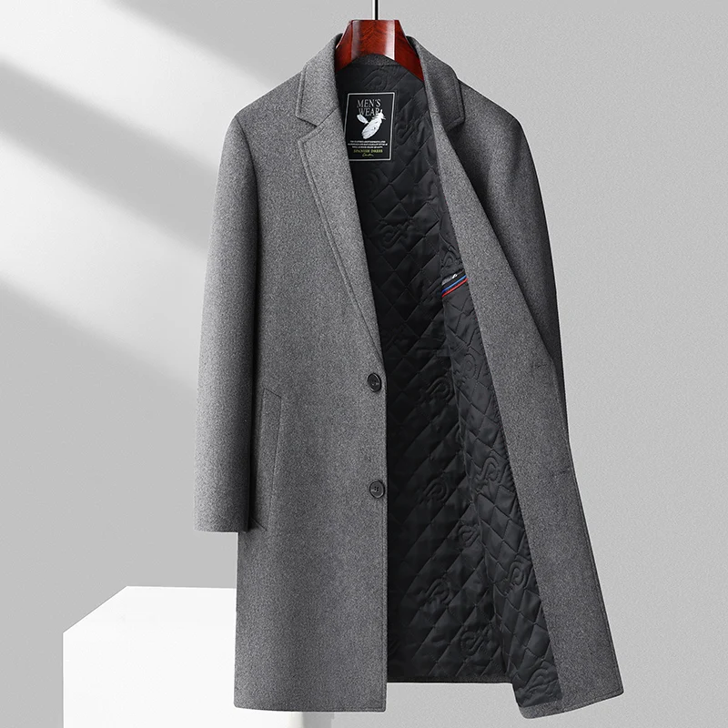 England Style Men Cashmere Wool Blend Overcoat Gray Camel Black Nothced Collar Design Sheep Woolen Basic Coat Elegant Outfits