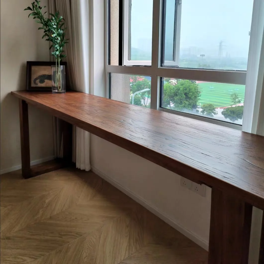 Old elm solid wood long , tea table, double desk, balcony desk, bar table, bay window, large board table, study