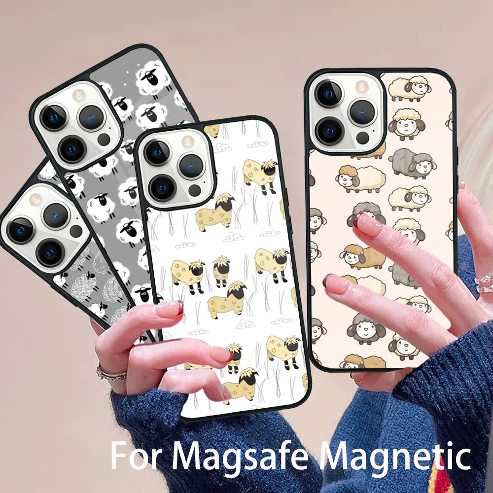 

Cute Sheep Phone Case Magesafe Magnetic Wireless Charge Cover For IPhone 16 11 12 13 14 15 Pro Max Plus Mini