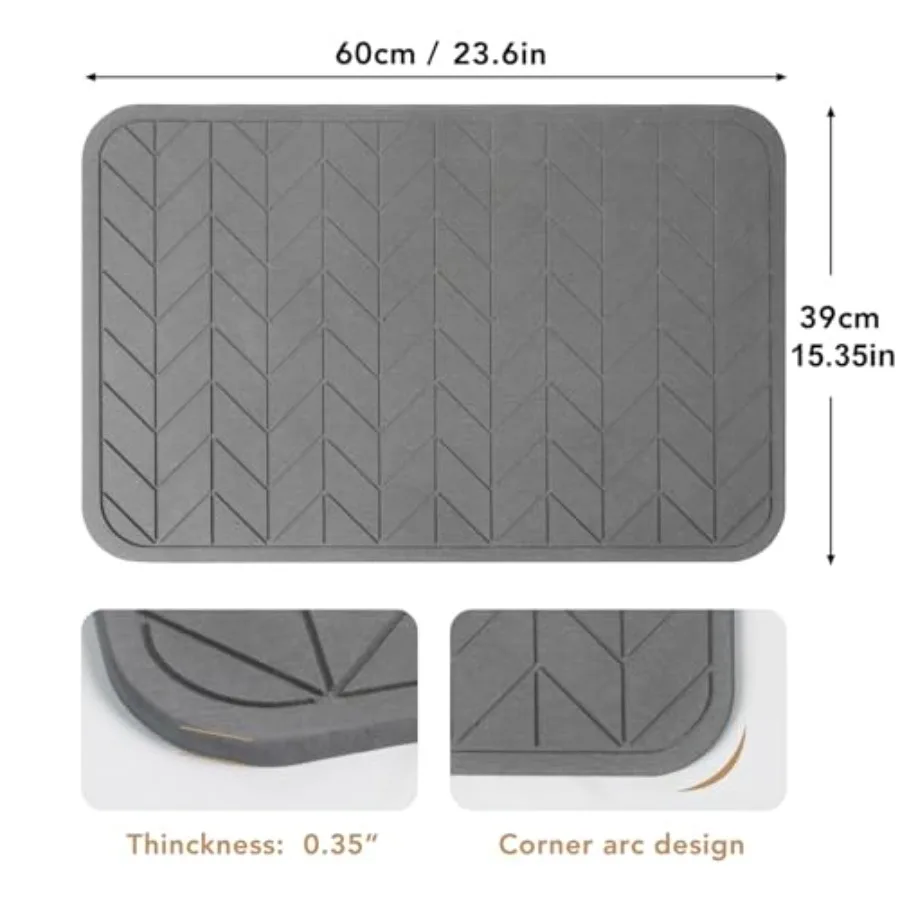 Stone Bath Mat, Diatomaceous Earth Shower Mat, Non-Slip Super Absorbent Quick Drying Bathroom Floor Mat, 2 Pack, Grey