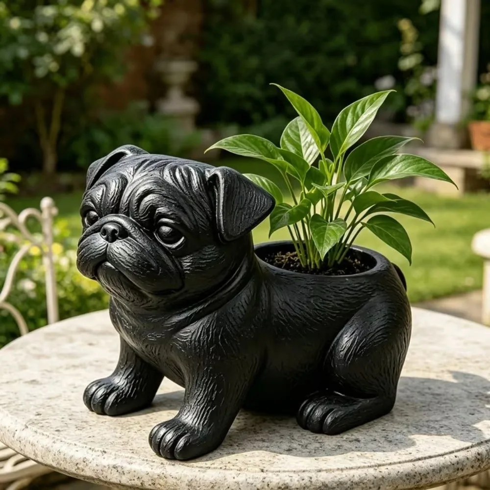 3D Printed Pug Shaped Planter Pot Funny Plastic Animal Shaped Pot Handmade Minimalist Storage Flower Pot Small Indoor Plants