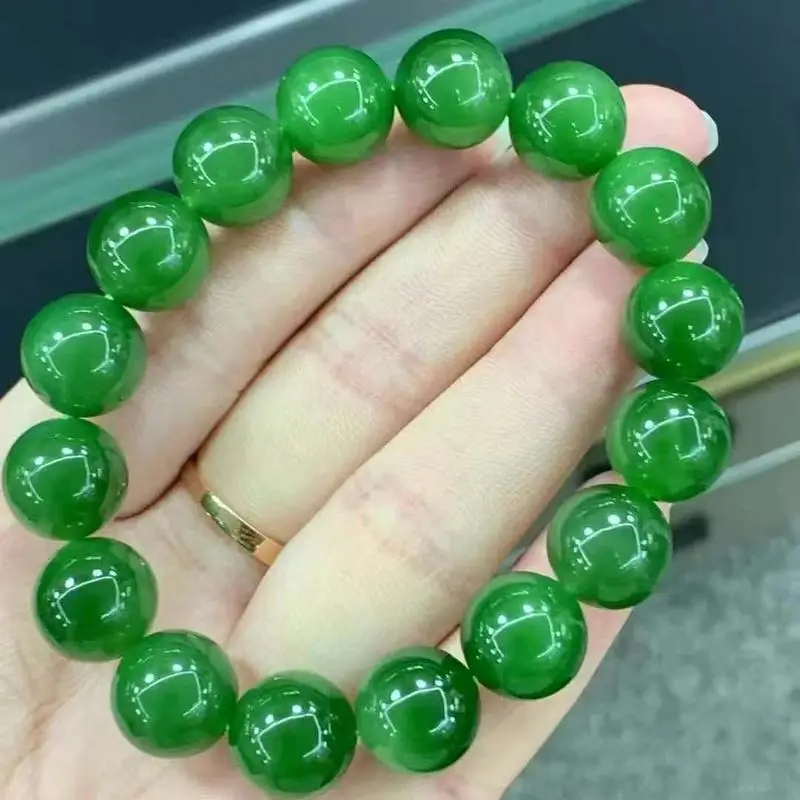 Hetian Russian Jade Round Buddhist Beads Single-Strand Bracelet Without Black Spots