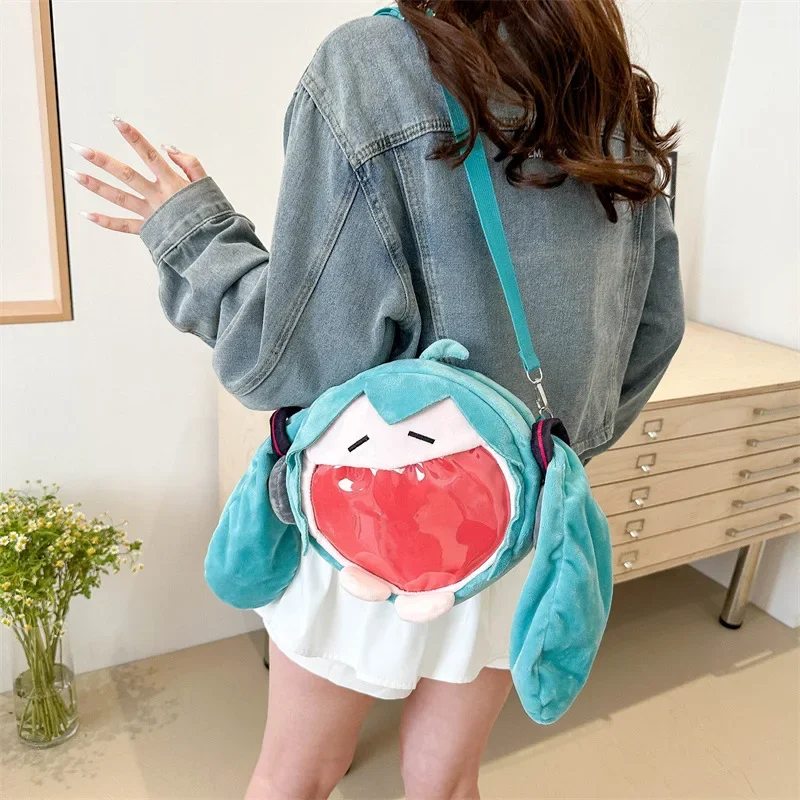 Cartoon New Hatsune Miku Pain Bag Fashion Plush Big Mouth Shoulder Bag Anime Girl's Crossbody Bags High Capacity Backpack