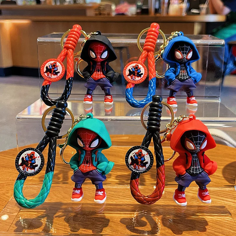 Cute Cartoon Spiderman Silicone Keychains Marvel Superhero Pendant Keyrings Jewelry Disney Keyholder for Bag Accessories