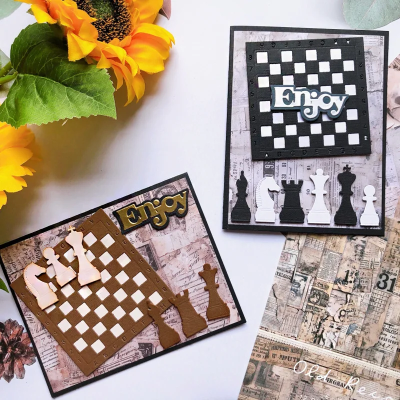 Chess Board Chess Pieces Metal Cutting Dies Checkerboard Frame Die Cuts DIY Scrapbooking Card Making Album Embossing Paper Craft
