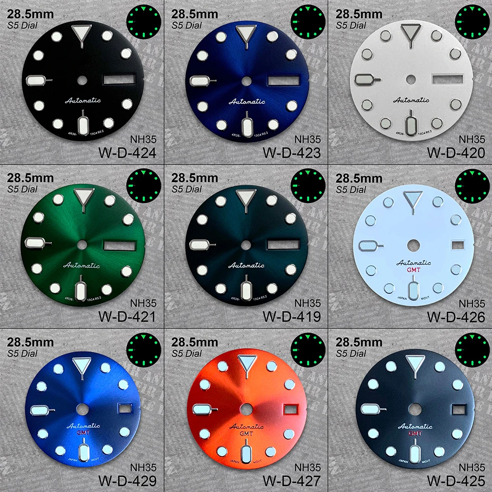 

28.5 mm S5 Logo GMT/SKX007 Dial Suitable For NH36/4R36 Movement Green Luminous Dual Calendar Watch Modification Accessories
