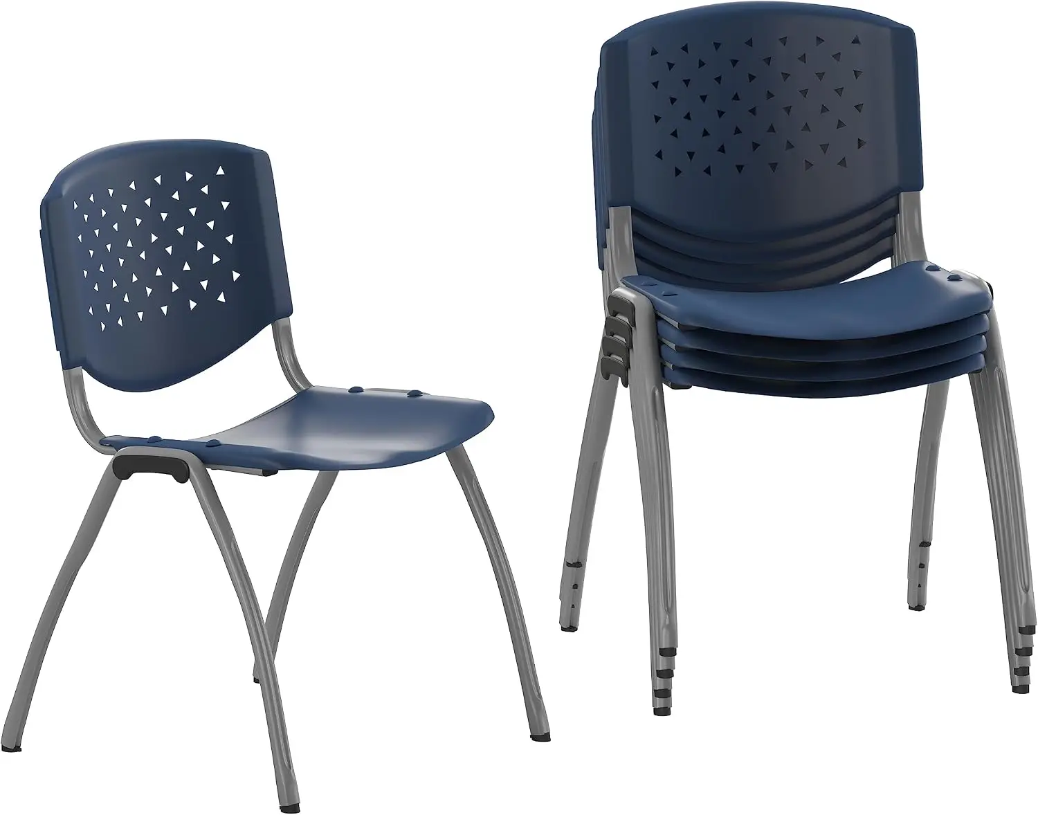 Navy Plastic Contoured Lobby Chairs with Perforated Backs, Ergonomic Stackable Office Chairs, Set of 5