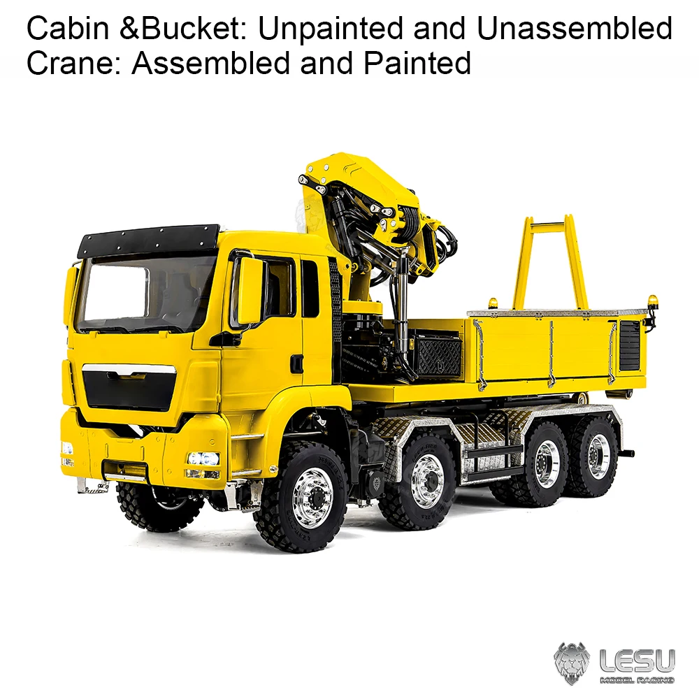 8x8 LESU 1/14 メタルシャーシ RC 油圧式ロールオンオフダンパートラッククレーンキット キャビン プラスチック TGS 電動ティッパーアクスルロック