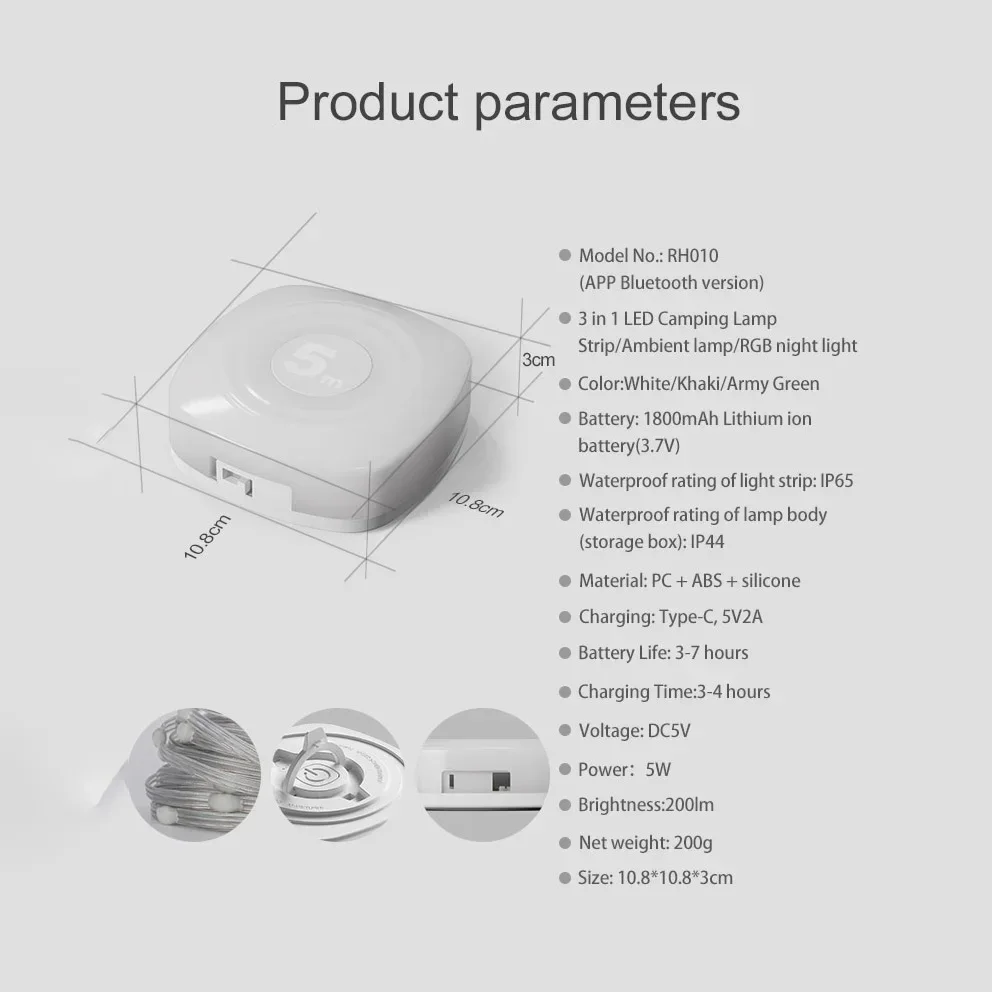 البوب 5 متر RGB التخييم سلسلة أضواء LED ضوء الليل في الهواء الطلق مقاوم للماء الذكية APP التحكم لشحن التخييم ديكور المحيطة Li #6