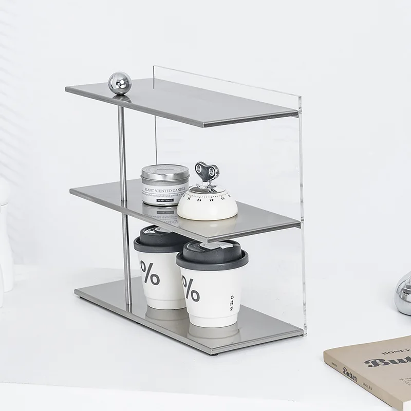 Stainless Steel Storage Acrylic Perfume Shelf Desktop Cosmetics Figure Display Rack Water Finishing