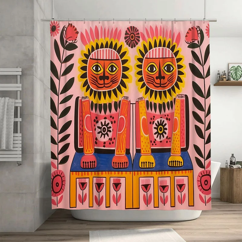 

Exotic Lion King Shower Curtain: Pink Floral Sunburst Design Bathroom Decor for Home Decoration Extra Large Size (84 inches by 7