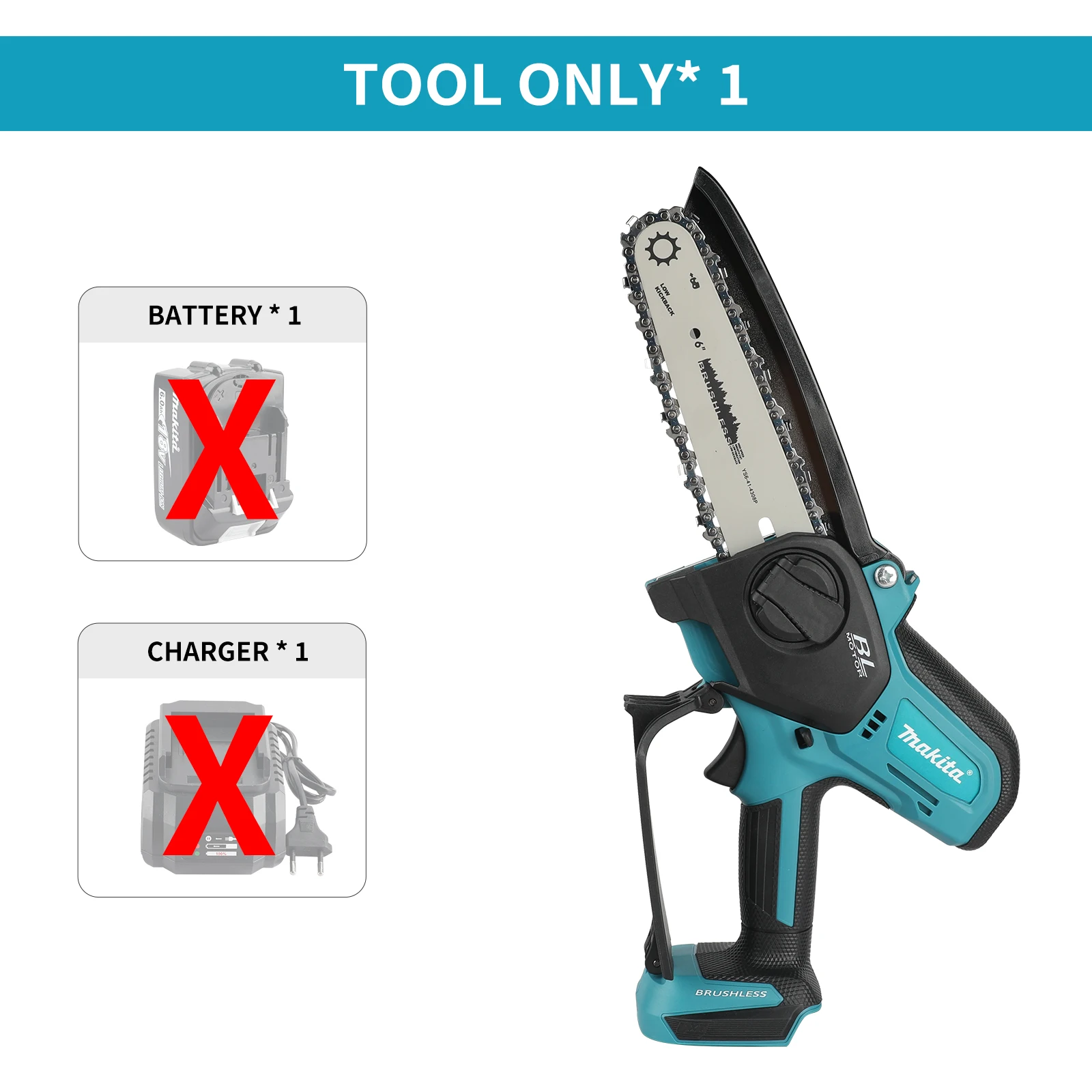 Makita elektrische kettingzaag: 18 V, 20 mm slag, 8,0 M/S snelheid, uitgerust met anti-vliegende spatbaffle en automatische ketting