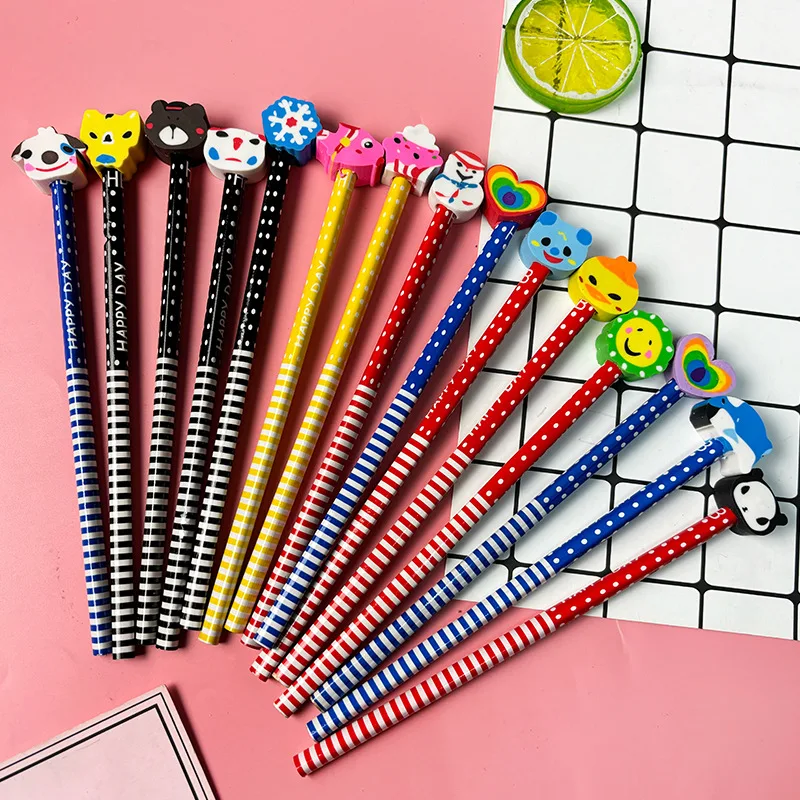 10/20Pcs Cute Cartoon HB Pencils With Kawaii Eraser Head for Children\'s Stationery Kids Drawing Writing Pen School Supplies