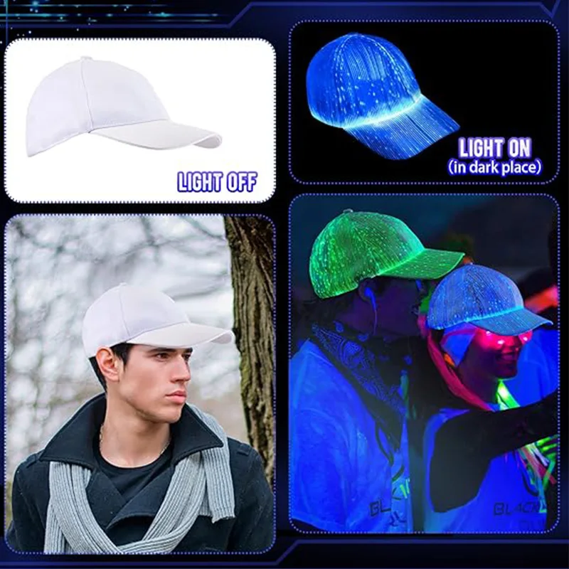 Fiber Optic LED Luminous hat with 7 Colors Glowing Baseball Hats USB Charging Light up cap Glow in Dark Party Supplies