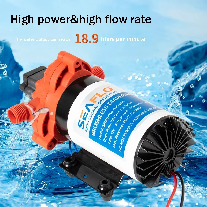 SEAFLO Brushless Diaphragm Pump Brushless Motor 12V 33 Series 11.3L/min Marine Self Priming Pump Yacht RV