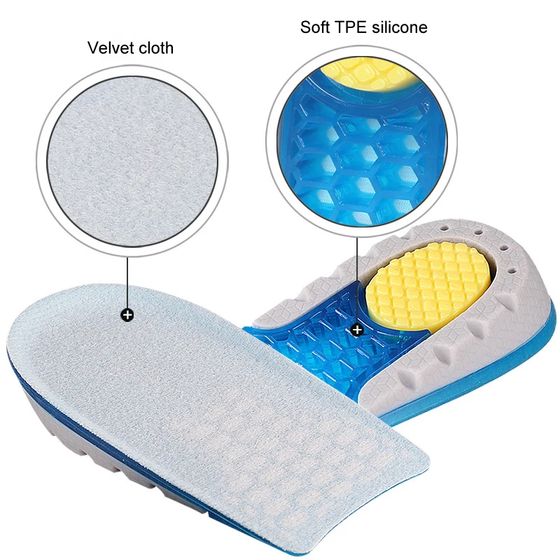 High Quality TPE Heightened Insole Height Increase Half Shoes Pad Men Women Silicone Gel Invisible Growing Heel 1-3cm Lift Soles