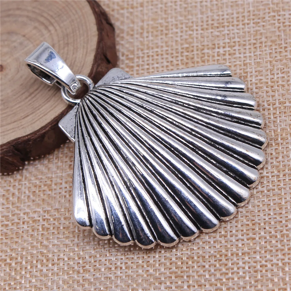 1pcs 55x55mm Antique Silver Color Oversized Shell Charms Handmade Jewelry Making Accessories